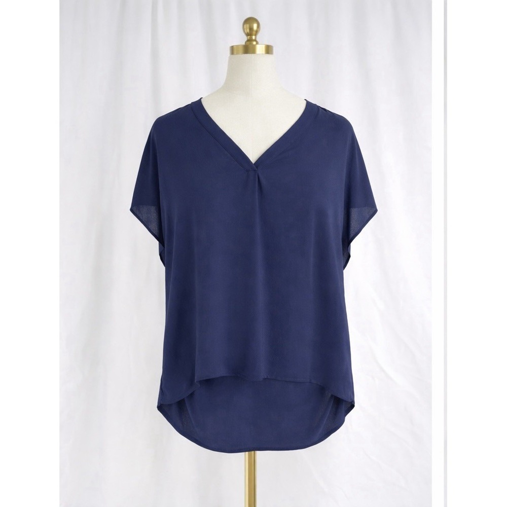 Banana‎ Republic Popover Top Blouse Navy Blue  V Neck Office Casual XXL 2X